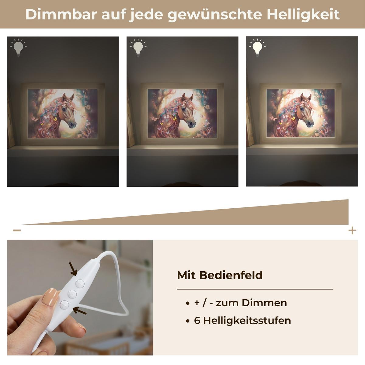 NACHTTISCHLAMPE Pferd - Natur - Blumen - Schmetterlinge - Wald 20x15 cm - Dunkelbraun, Holzwerkstoff (8/20/15cm) - OnlyWow