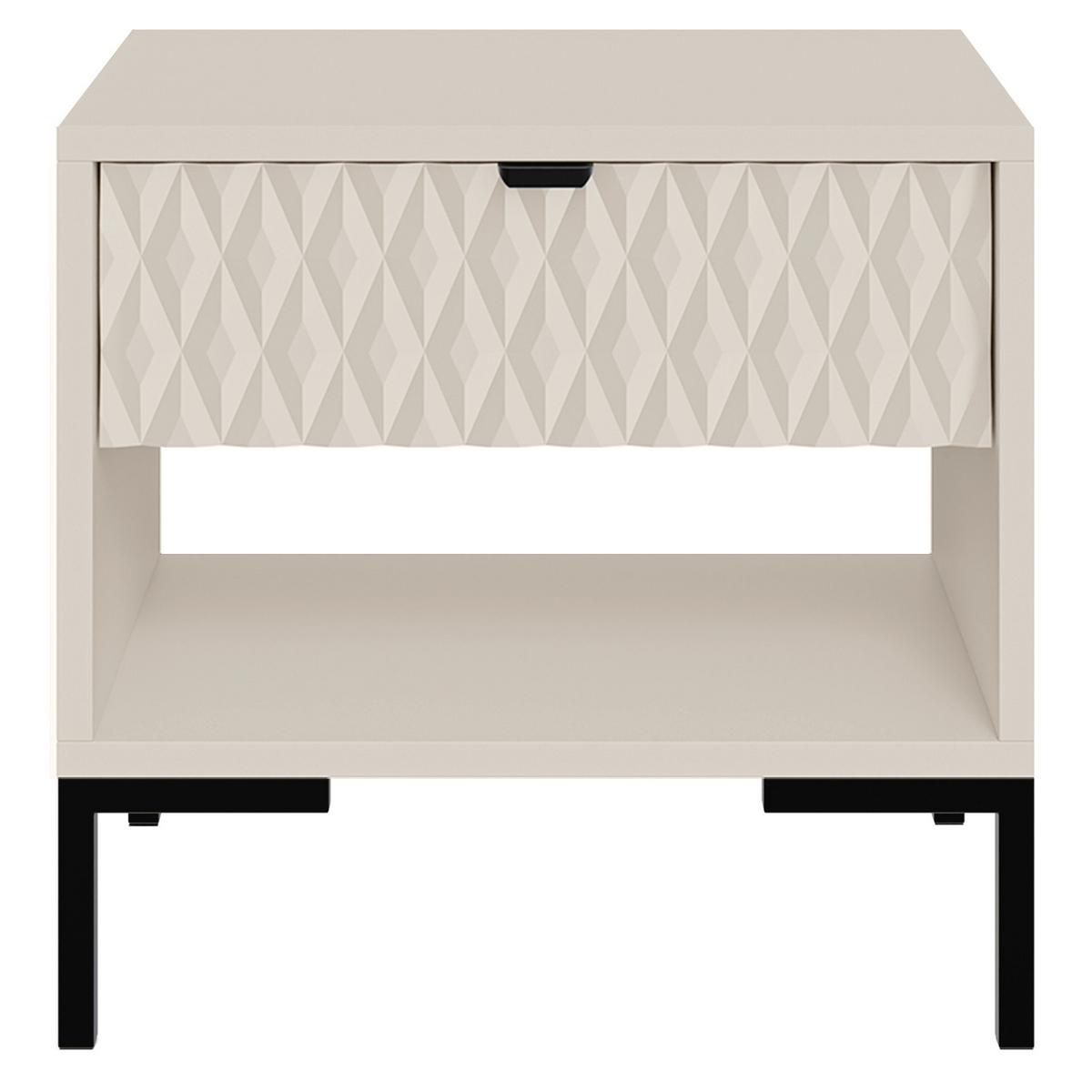 NACHTTISCH Montreal mit Schublade und offenem Fach, dekorative 3D-Fronten, Kaschmir - Kaschmir/Schwarz, Holzwerkstoff/Metall (52/55/40cm) - Beautysofa