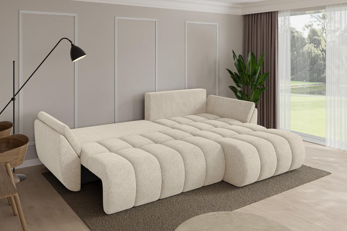 ECKSOFA mit Schlaffunktion Ottomane Rechts TOKO-L-v1 277x194x86 Creme Velours - Creme/Schwarz, Holzwerkstoff/Kunststoff (277/194cm) - ALTDECOR