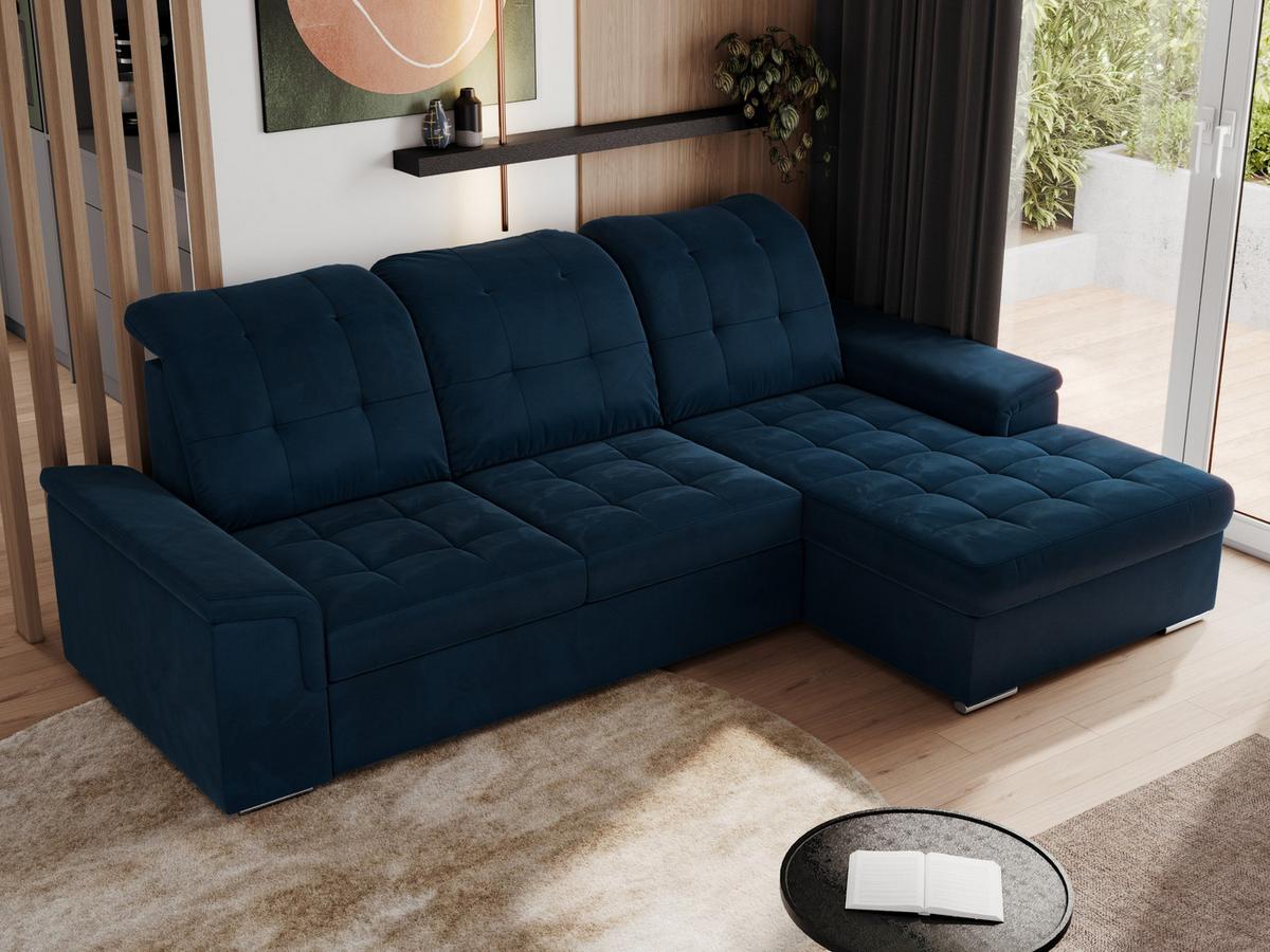 ECKSOFA MADRITO L - Dunkelblau Velorus - Rechts - Silberfarben/Dunkelblau, Textil/Metall (256/160cm)