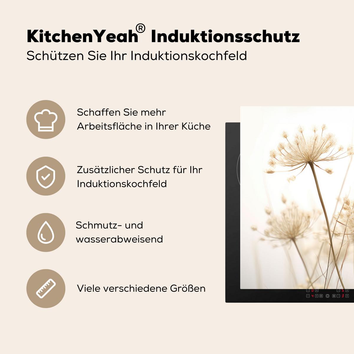 HERDABDECKPLATTE Blumen - Weiß - Sonnenlicht Induktionsmatte 78x78 cm - Ecru, Kunststoff (78/78/0.2cm) - MuchoWow