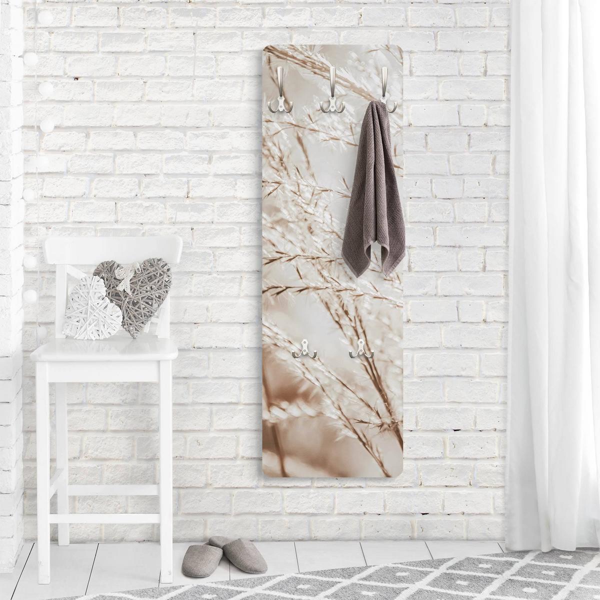 WANDGARDEROBE - Pampasgras Close Up 34/105 cm - Beige, Holzwerkstoff (34/105/1.6cm) - Bilderwelten