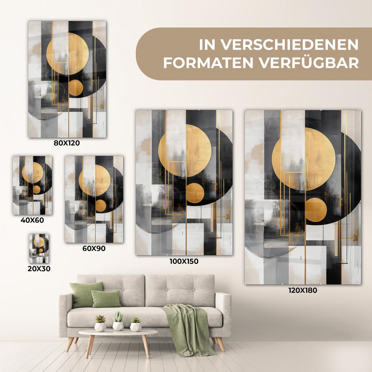 ACRYLGLASBILD Abstrakt - Gold - Silber - Formen - Ästhetisch - Modern 80x120 cm - Goldfarben, Glas (80/120cm) - MuchoWow