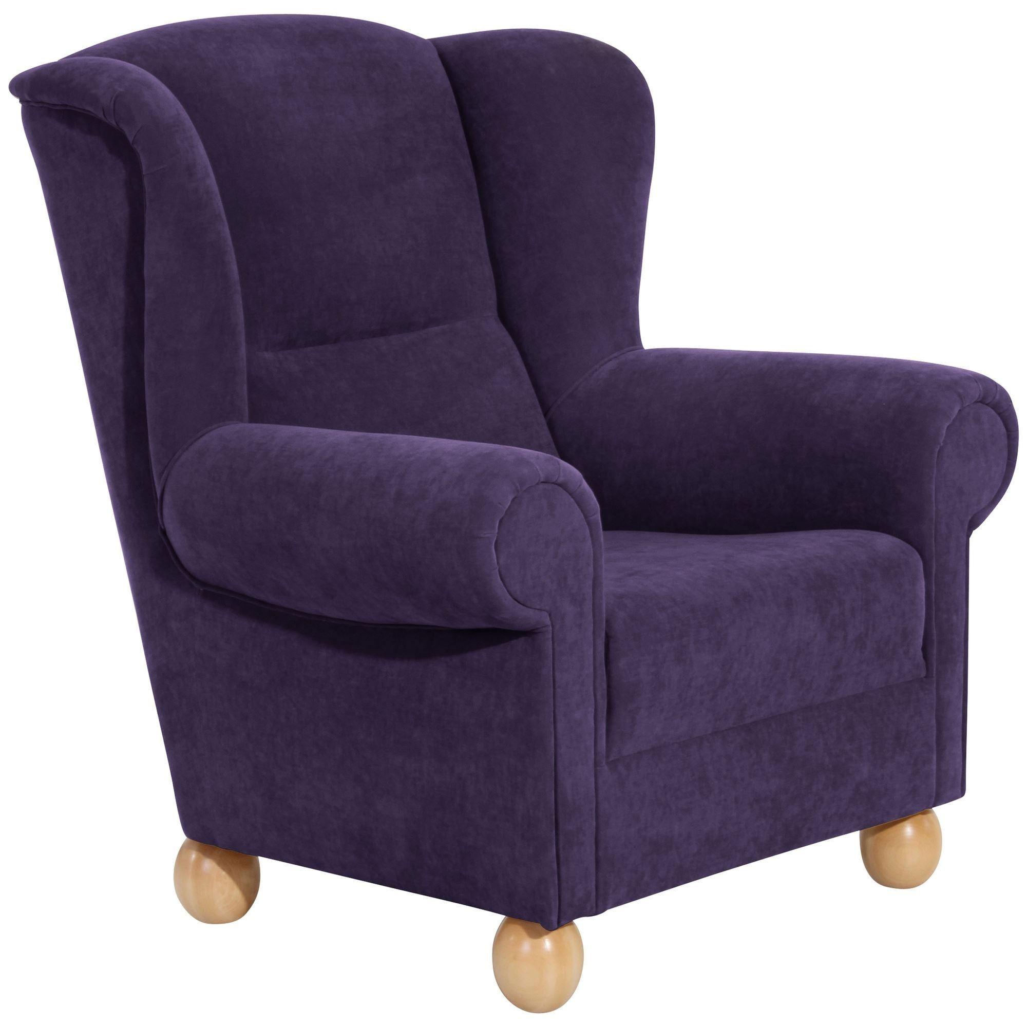 OHRENBACKENSESSEL Kasha Bezug Veloursstoff Buche natur / violett - Violett/Buchefarben, Kunststoff (93/103/87cm) - 58aufmkessel
