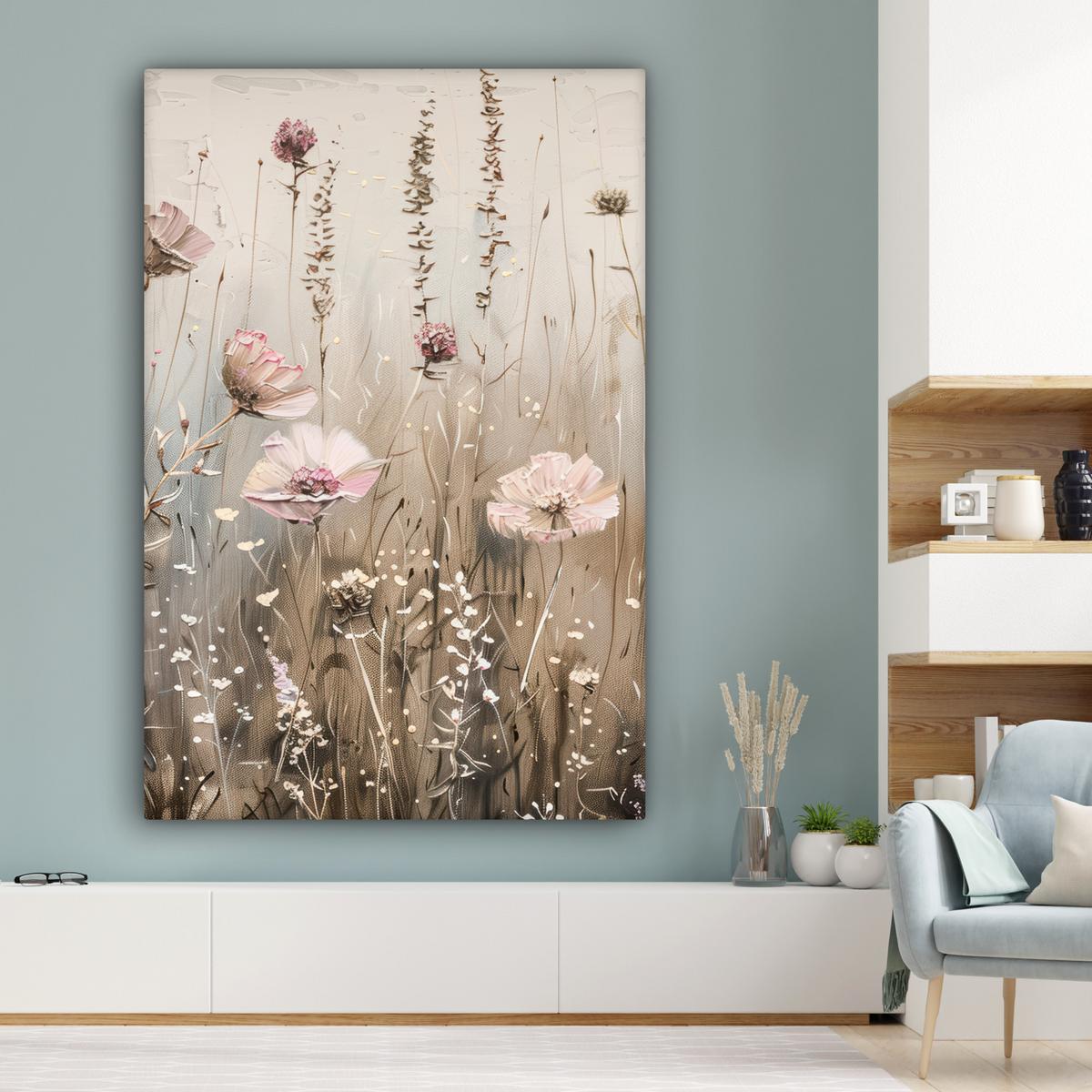 LEINWANDBILD Blumen - Rosa - Modern - Beige Deko Groß 90x140 cm - Beige, Textil (90/140cm) - MuchoWow