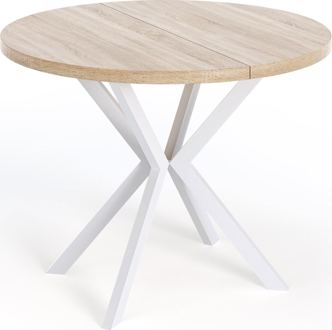 ESSTISCH Della runder ausziehbarer, Sonoma Eiche 120-200/120/76 cm - Weiß/Sonoma Eiche, Holzwerkstoff/Metall (120/200/76cm) - WFL GROUP