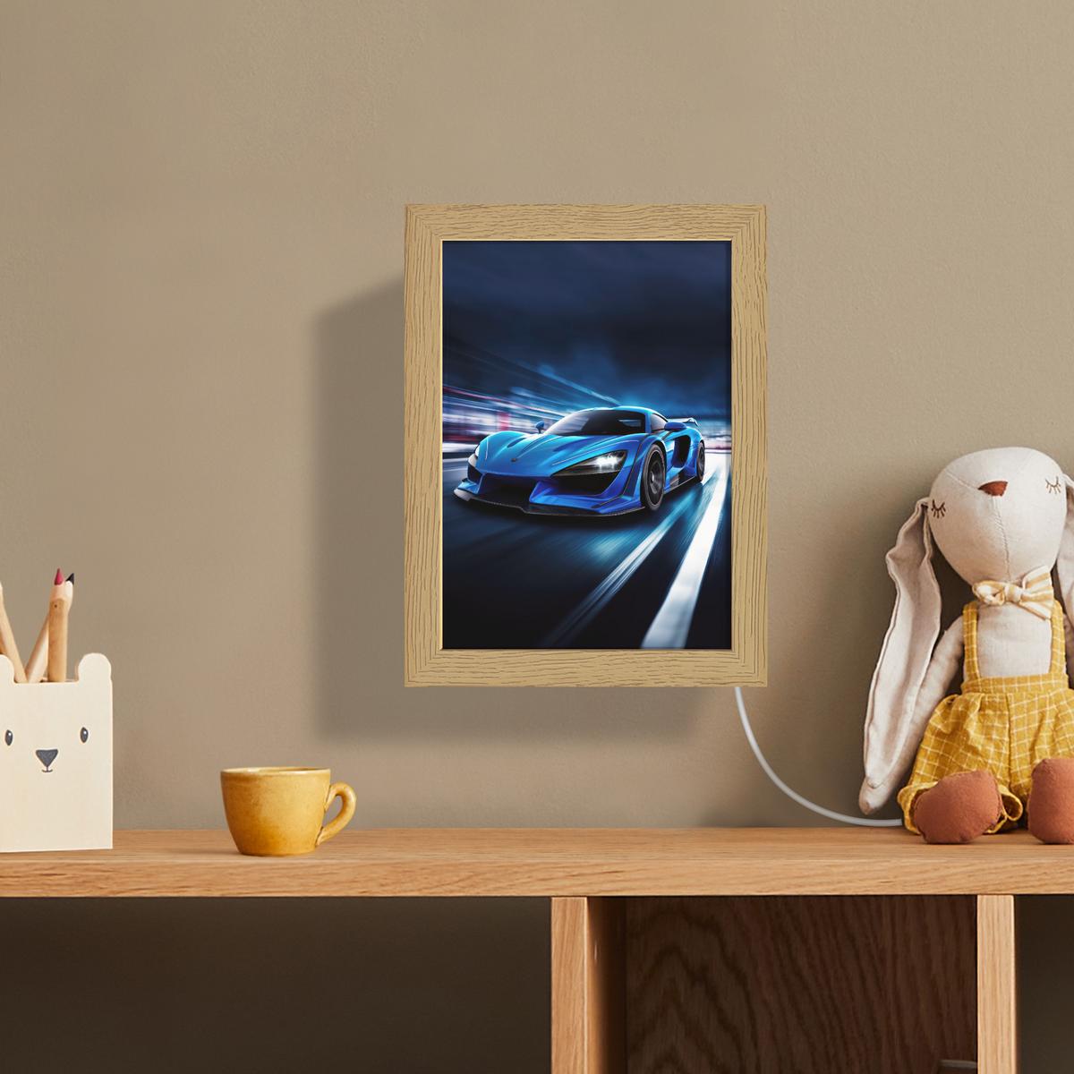 WANDLEUCHTE Auto - Blau - Jungen - Kind 15x20 cm - Blau, Holzwerkstoff (15/20/8cm) - OnlyWow