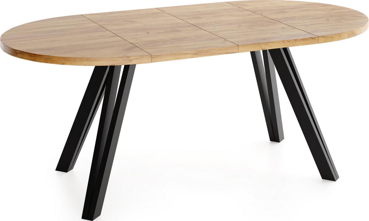 ESSTISCH Ravero runder ausziehbarer, Eiche Braun 100-180/100/77 cm - Eiche Wotan/Schwarz, Holz/Holzwerkstoff (100/180/76.5cm) - WFL GROUP