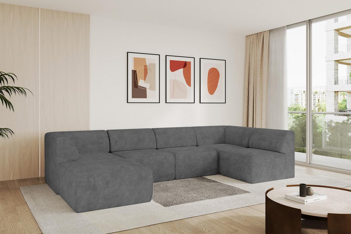 WOHNLANDSCHAFT Ottomane Links MOVO-L 345x180x78 cm Grau Velours - Taupe, Holzwerkstoff/Kunststoff (345/78/180cm) - ALTDECOR