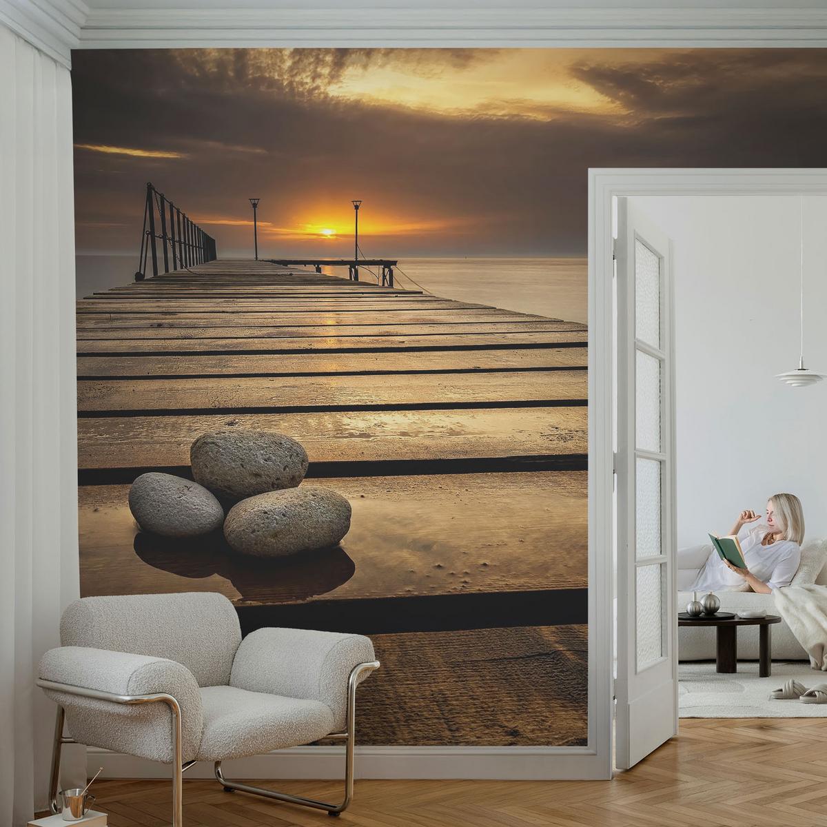 FOTOTAPETE 250x250 cm - Sonnenuntergang - Braun, Textil (250/250cm) - Wallfluent