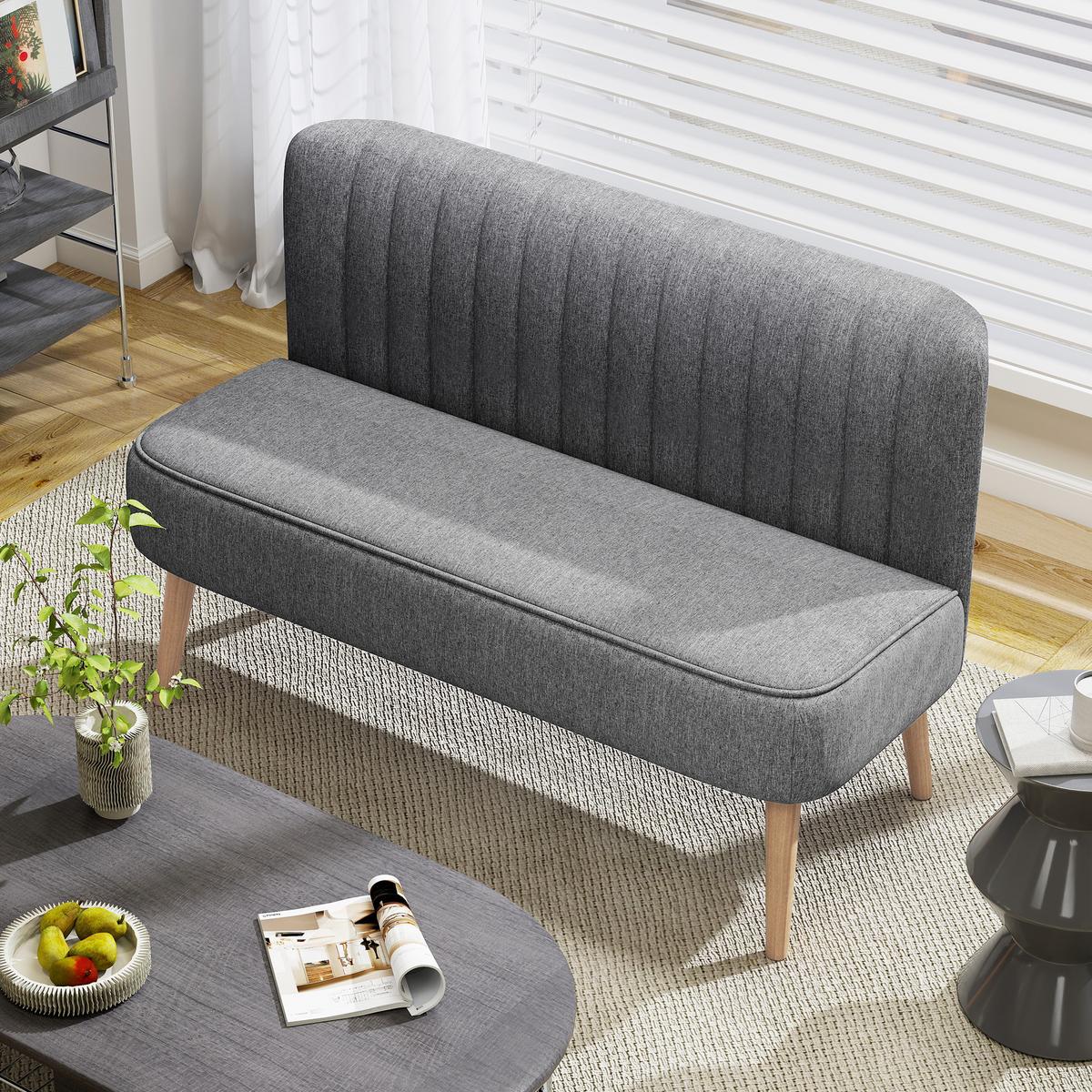 SOFA Polyester Gummiholz Grau - Naturfarben/Grau, Holz/Textil (56.5/77/117cm) - HOMCOM