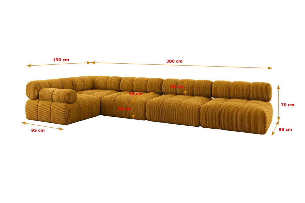 ECKSOFA modulares Sofa Mende-L3 - 380x190x70 cm Senfgelb Cord - Currygelb, Holzwerkstoff/Textil (380/190cm) - ALTDECOR