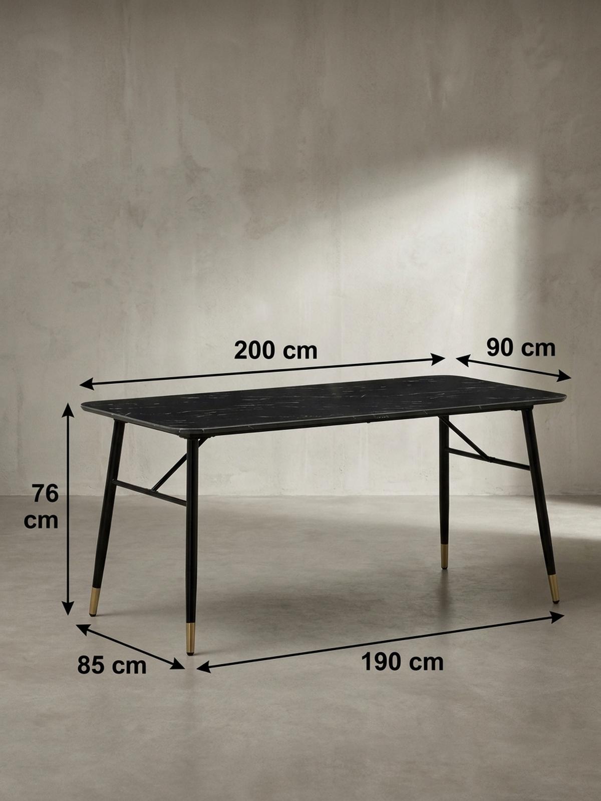 ESSTISCH Marmoroptik Metall Rechteckig Modern Klein, Schwarz 200x90x76 cm - Goldfarben/Schwarz, Holzwerkstoff/Metall (90/200/76cm) - KADIMA DESIGN