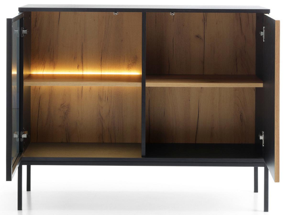 KOMMODE Graphit, Wotan Eichefraben 104/83/39 cm Deo - Eiche Wotan/Schwarz, Glas/Naturmaterialien (104/85/39cm) - Graingold