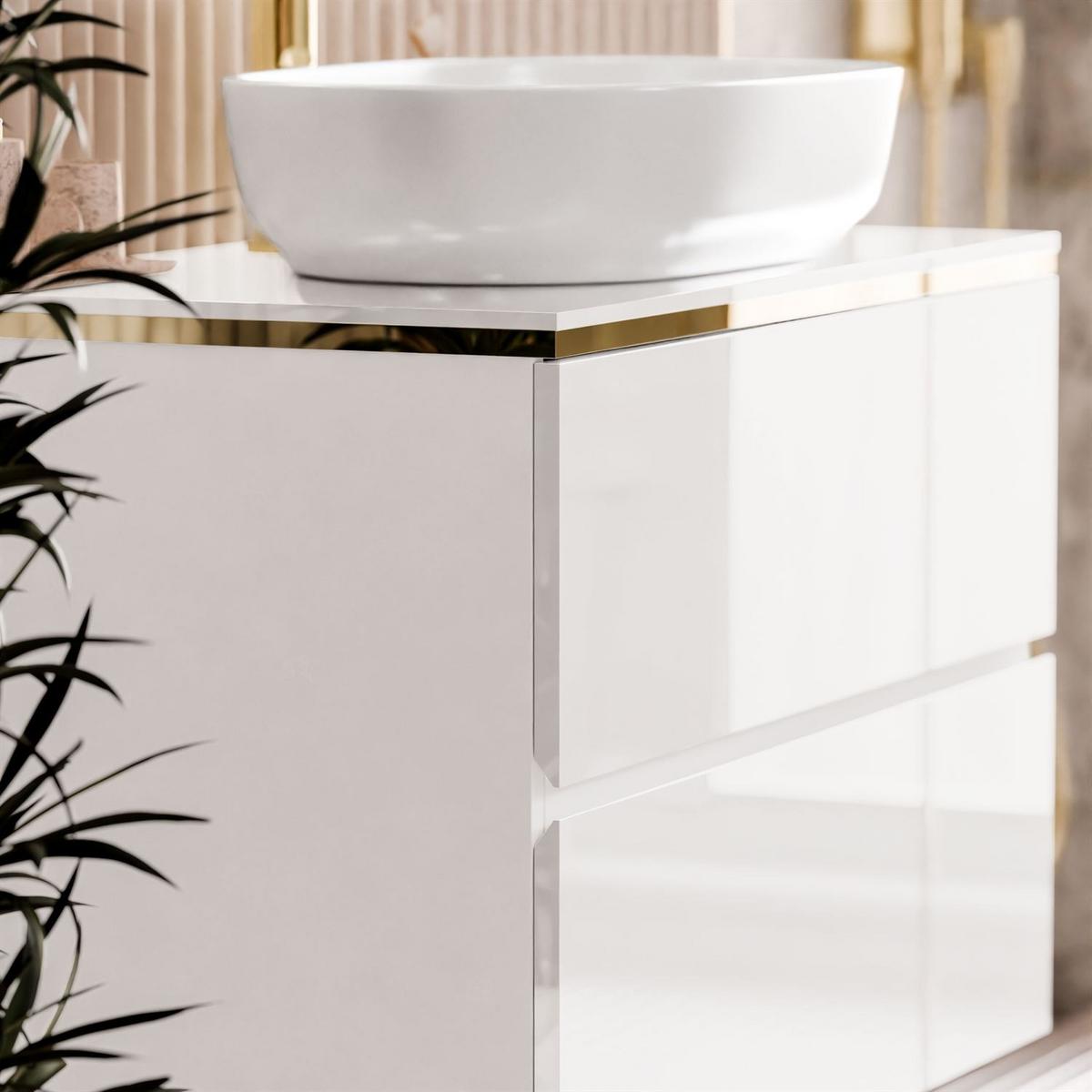 BADEZIMMERSCHRANK AURORA GOLD - Weiß, Holzwerkstoff (80/55/45cm) - Lookway