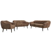 SITZGARNITUR PIRS 3+2+1 - Braun Cord - Schwarze Beine - Schwarz/Braun, Holzwerkstoff/Textil (180/75/74cm) - MKS