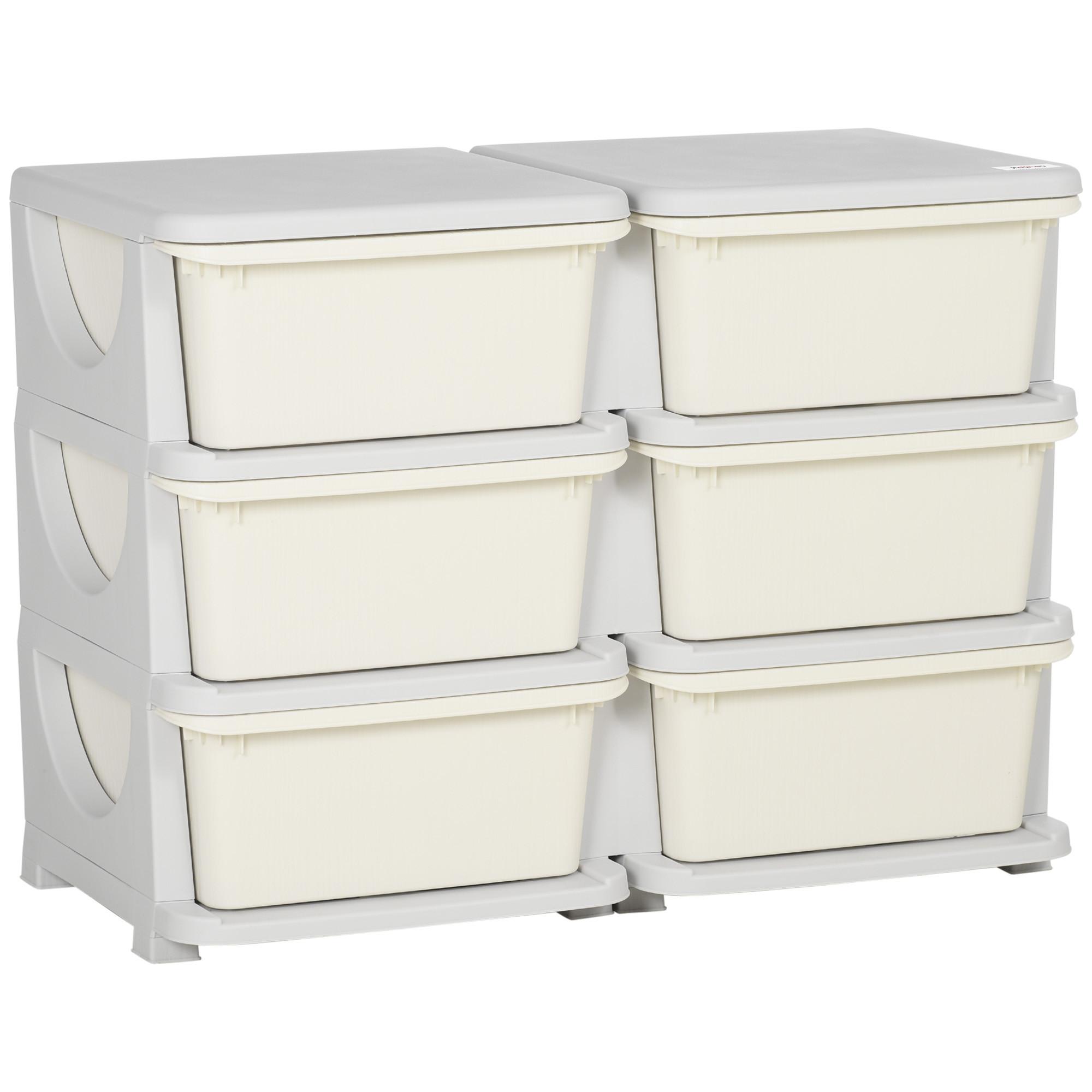 SCHUBLADENSCHRANK für Kinder Aufbewahrungsboxen mit 6 Ebenen Kindermöbel Creme - Creme, Kunststoff (37/56.5/75cm) - HOMCOM