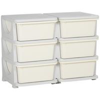 SCHUBLADENSCHRANK für Kinder Aufbewahrungsboxen mit 6 Ebenen Kindermöbel Creme - Creme, Kunststoff (37/56.5/75cm) - HOMCOM