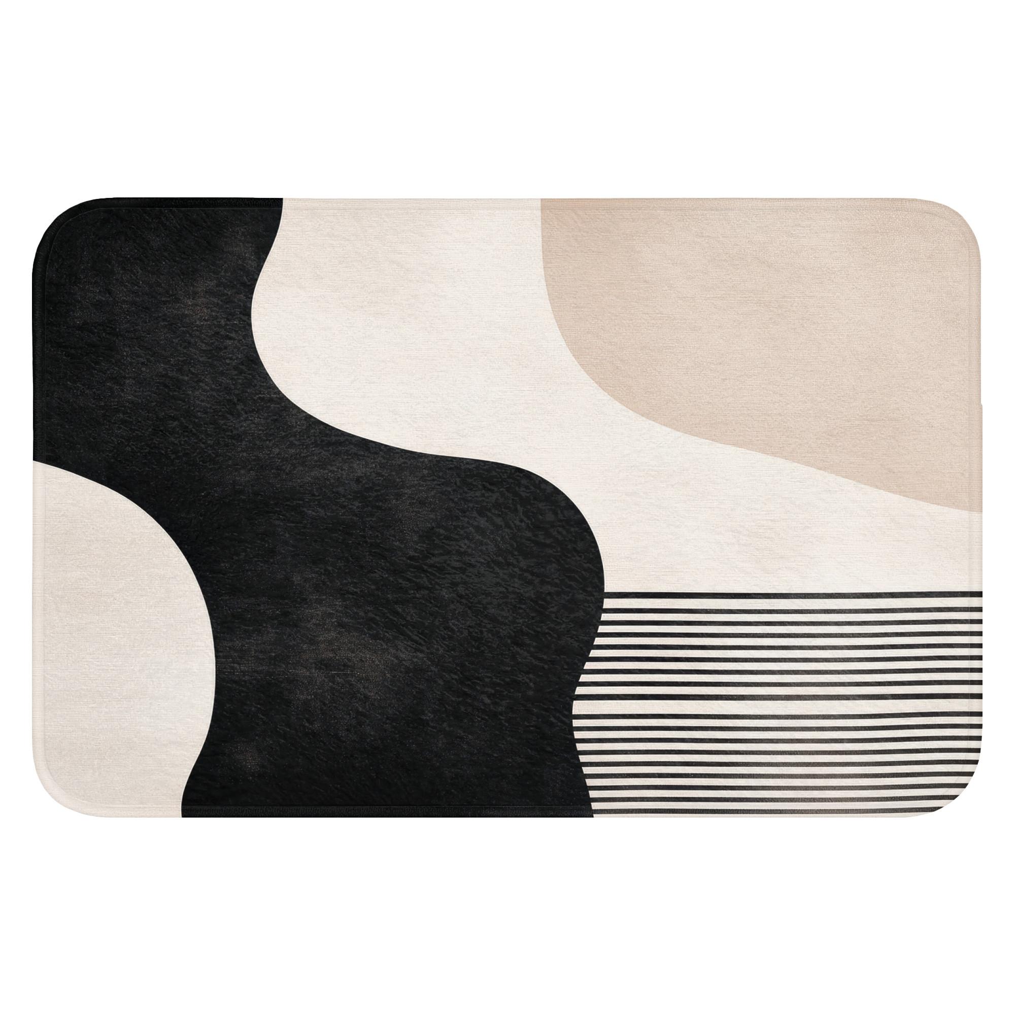 BADEMATTE Abstrakt - Japandi - Beige - Modern Rutschfest 60x40 cm - Beige/Schwarz, Textil (60/40cm) - OnlyWow