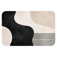 BADEMATTE Abstrakt - Japandi - Beige - Modern Rutschfest 60x40 cm - Beige/Schwarz, Textil (60/40cm) - OnlyWow