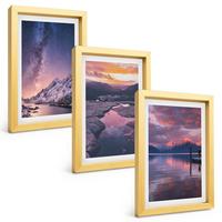 BILDER SET 3er Set - 20x30 cm Goldrahmen - Berge, Wasser, wunderschöne Landschaften - Goldfarben, Kunststoff (20/30cm) - TULUP