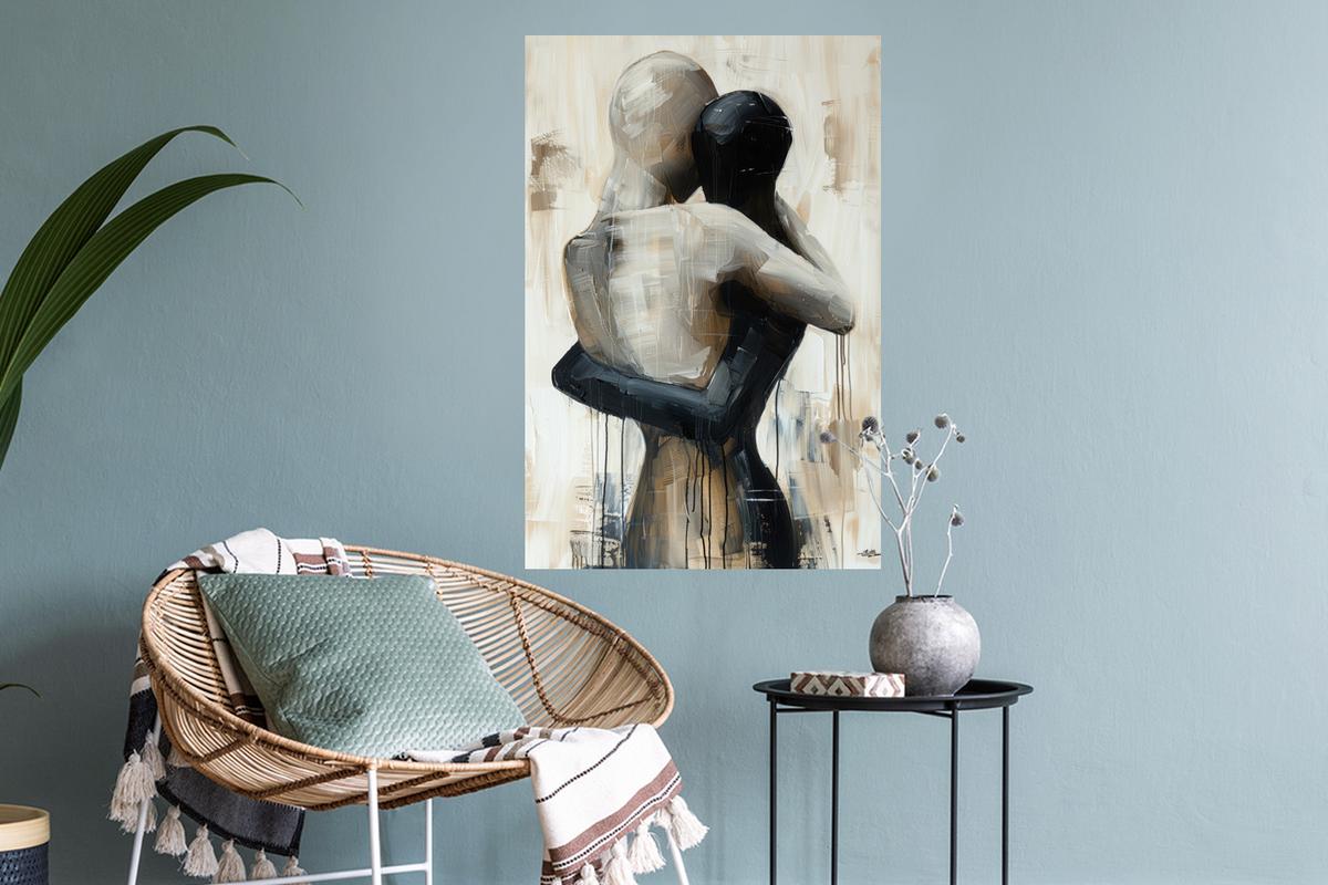 WANDTATTOO Abstrakt - Liebe - Schwarz und weiß - Modern Wandbild 40x60 cm - Schwarz, Kunststoff (40/60/0.1cm) - MuchoWow