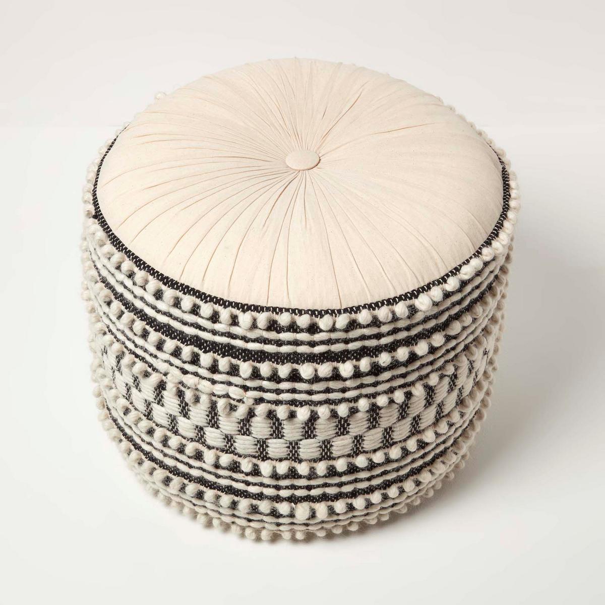 POUF Priya schwarz-weiß im Boho-Stil, 40/40/50 cm - Schwarz, Textil (50/40/50cm) - Homescapes