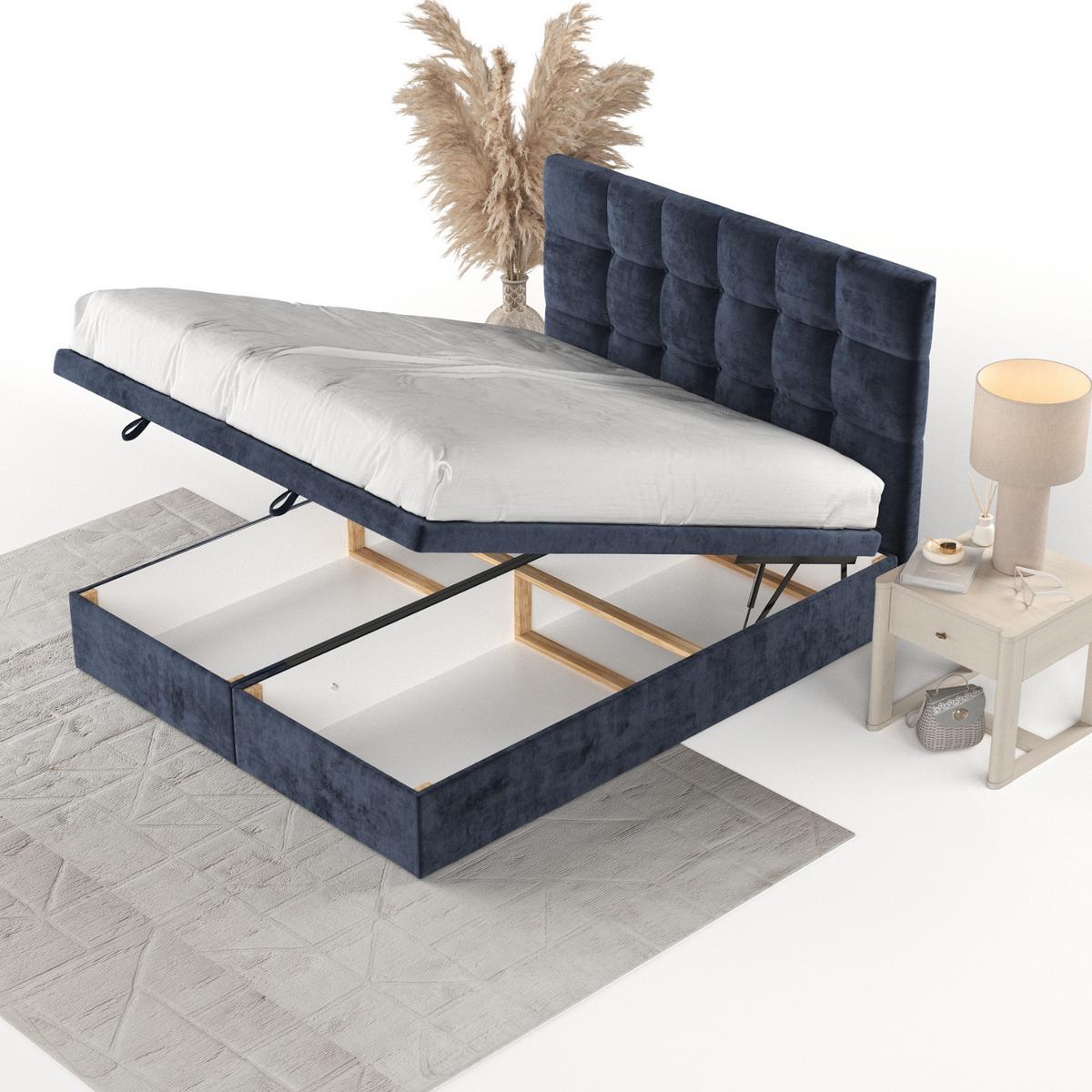 POLSTERBETT Guam mit Stauraum 120/200 cm Marineblau im Lotta Stoff - Schwarz/Dunkelblau, Holz/Holzwerkstoff (120/200cm) - AltaBeds