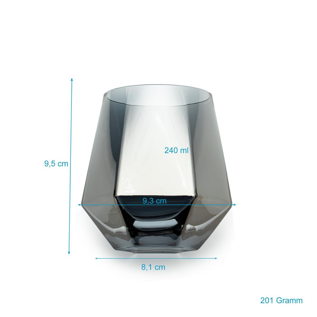 TRINKGLAS SET im Hexagon Design 240 ml (2-tlg) - Grau, Glas - Intirilife