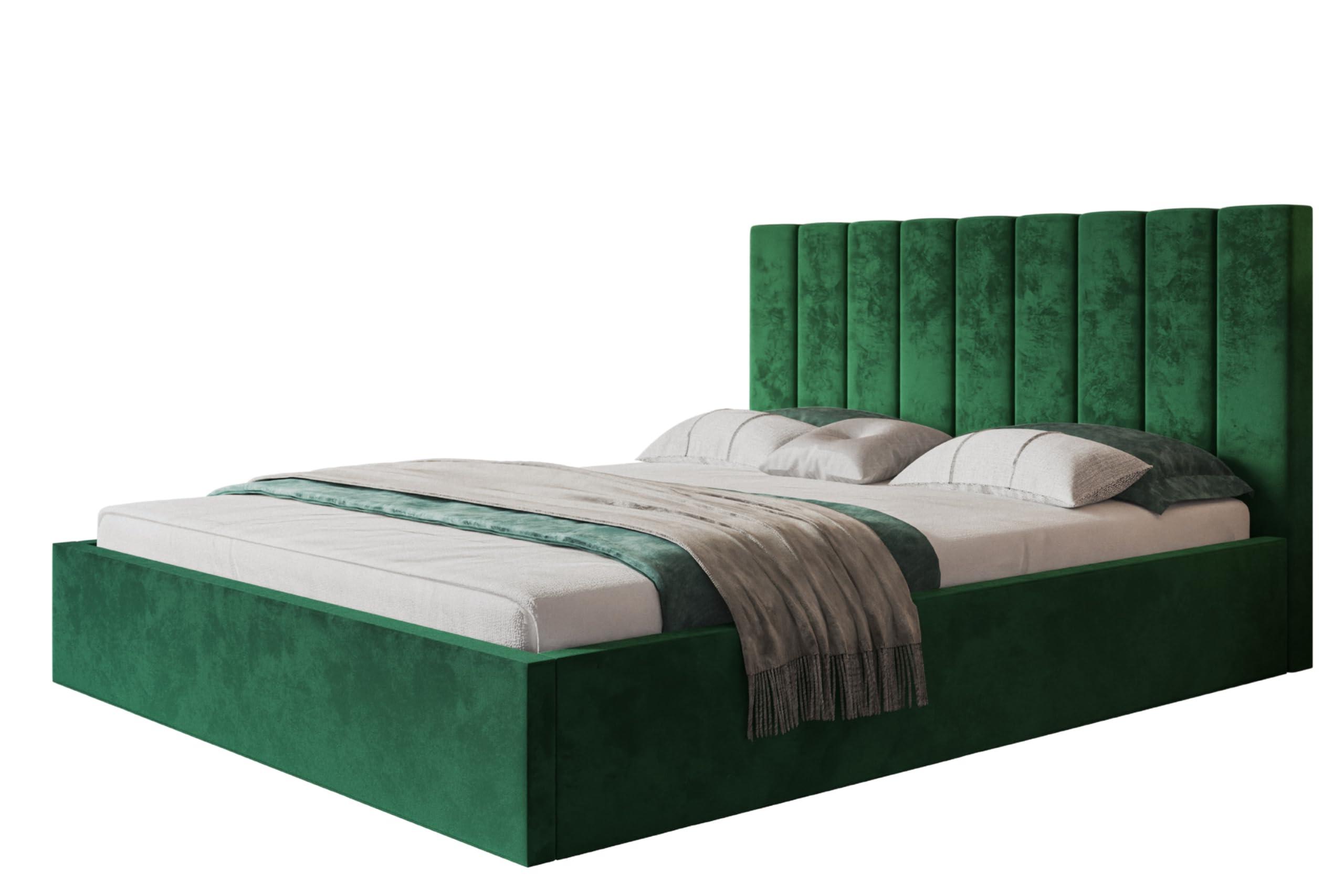 BETT 90x200 - Polsterbett mit Bettkasten und Holzrahmen - Modern Betten - Glatter Kronos-Stoff - Kollektion Sapporo - Grün - Grün, Holz/Textil (90/200cm) - Alpi-Möbel