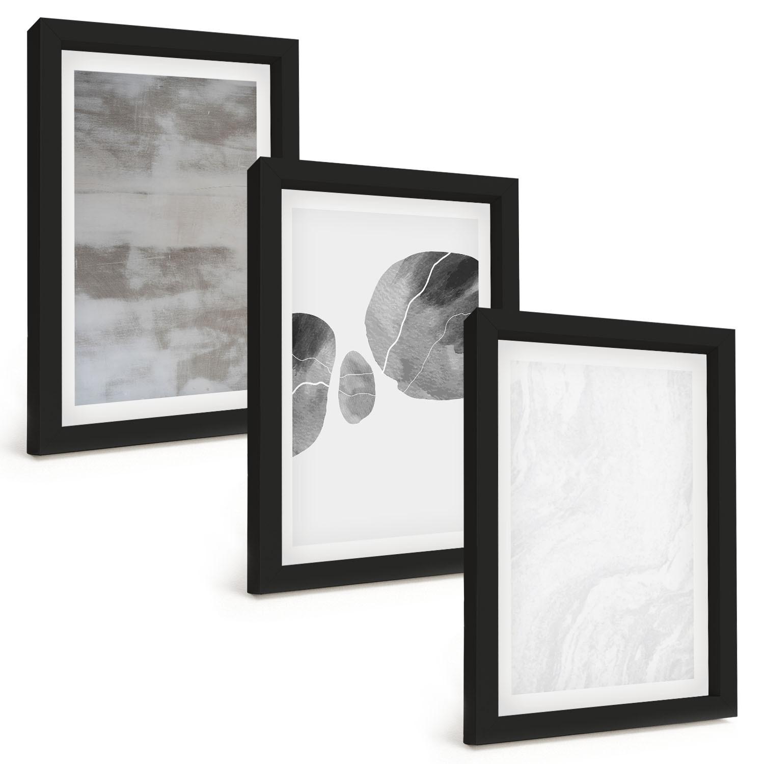 BILDER SET 3er Set - 20x30 cm Schwarzer Rahmen - Abstrakte moderne Strukturen - Schwarz, Kunststoff (20/30cm) - TULUP