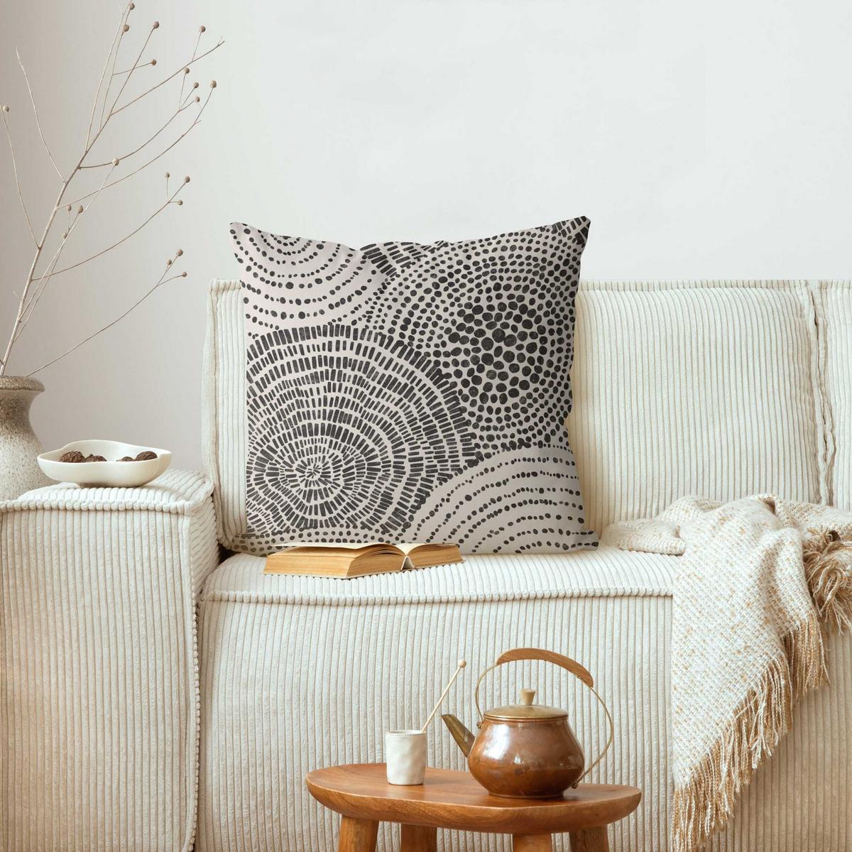 DEKOKISSEN Schwarze Kreise VI 50/50 cm - Beige, Textil (50/50/10cm) - Bilderwelten