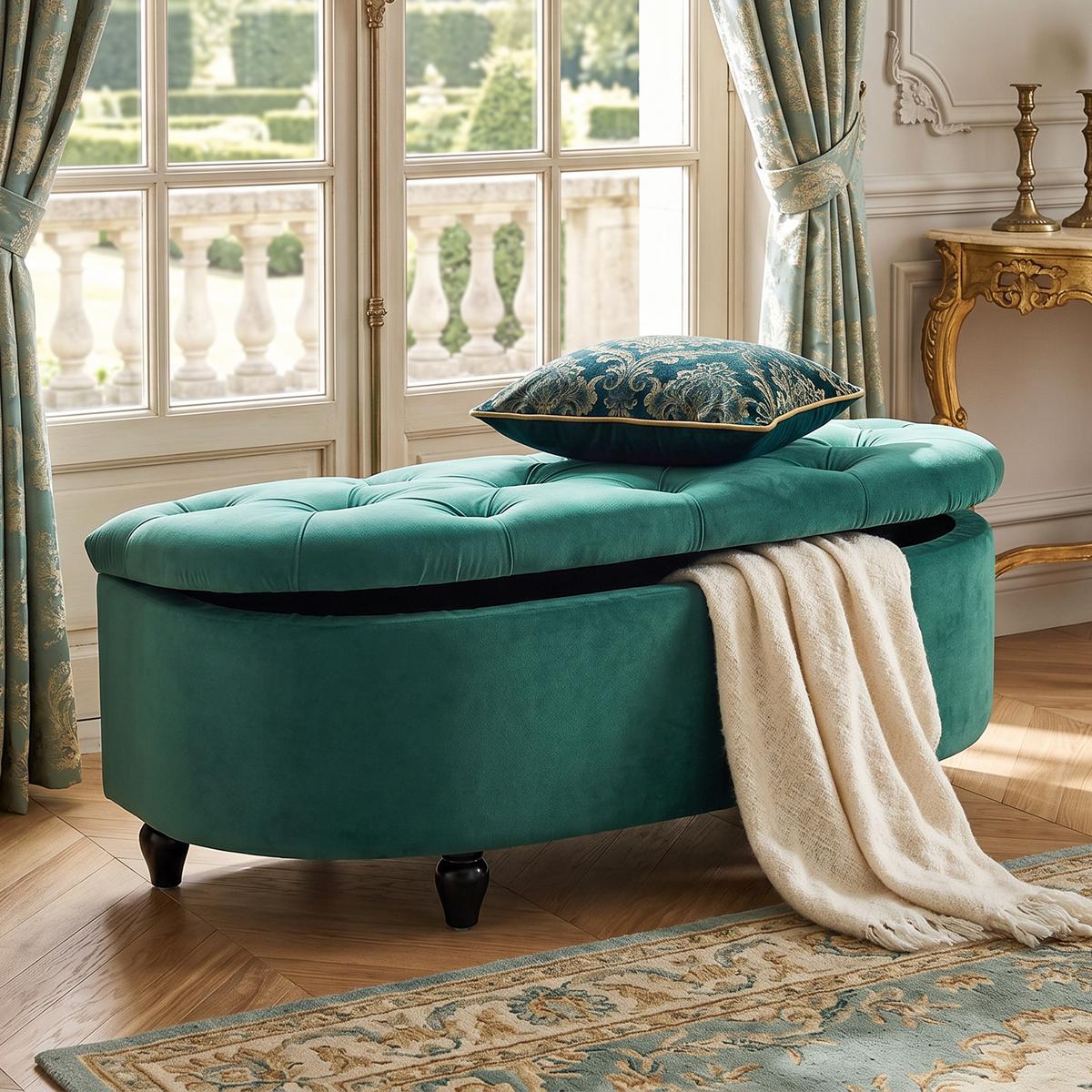 TRUHENBANK Velvet-Touch Dunkelgrün - Dunkelgrün/Schwarz, Holz/Kunststoff (45/45/118cm) - HOMCOM