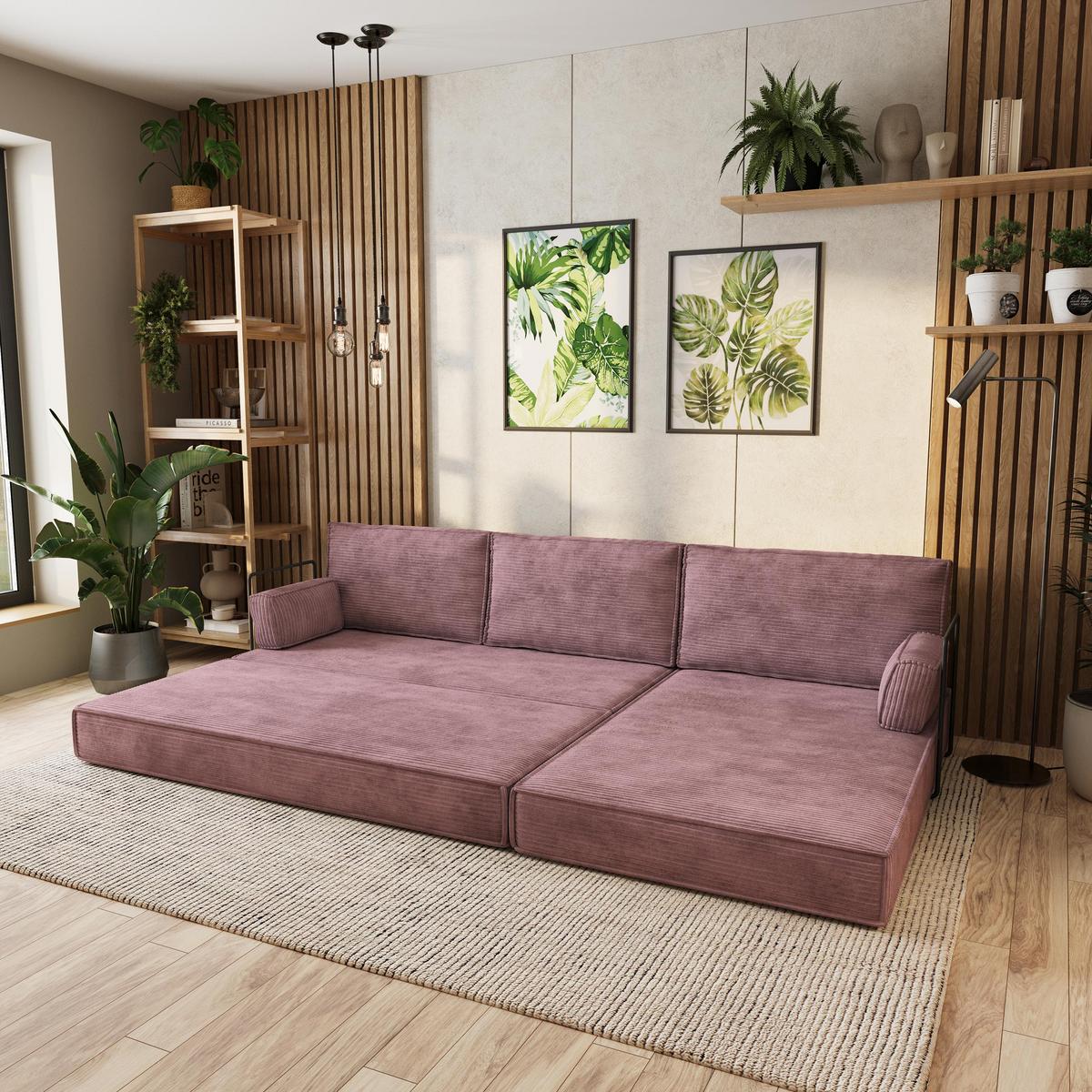 ECKSOFA ANKO modulares Boneless Sofa mit Schlaffunktion Lila Kordstoff - Lila, Textil (270/160cm) - MASSENO