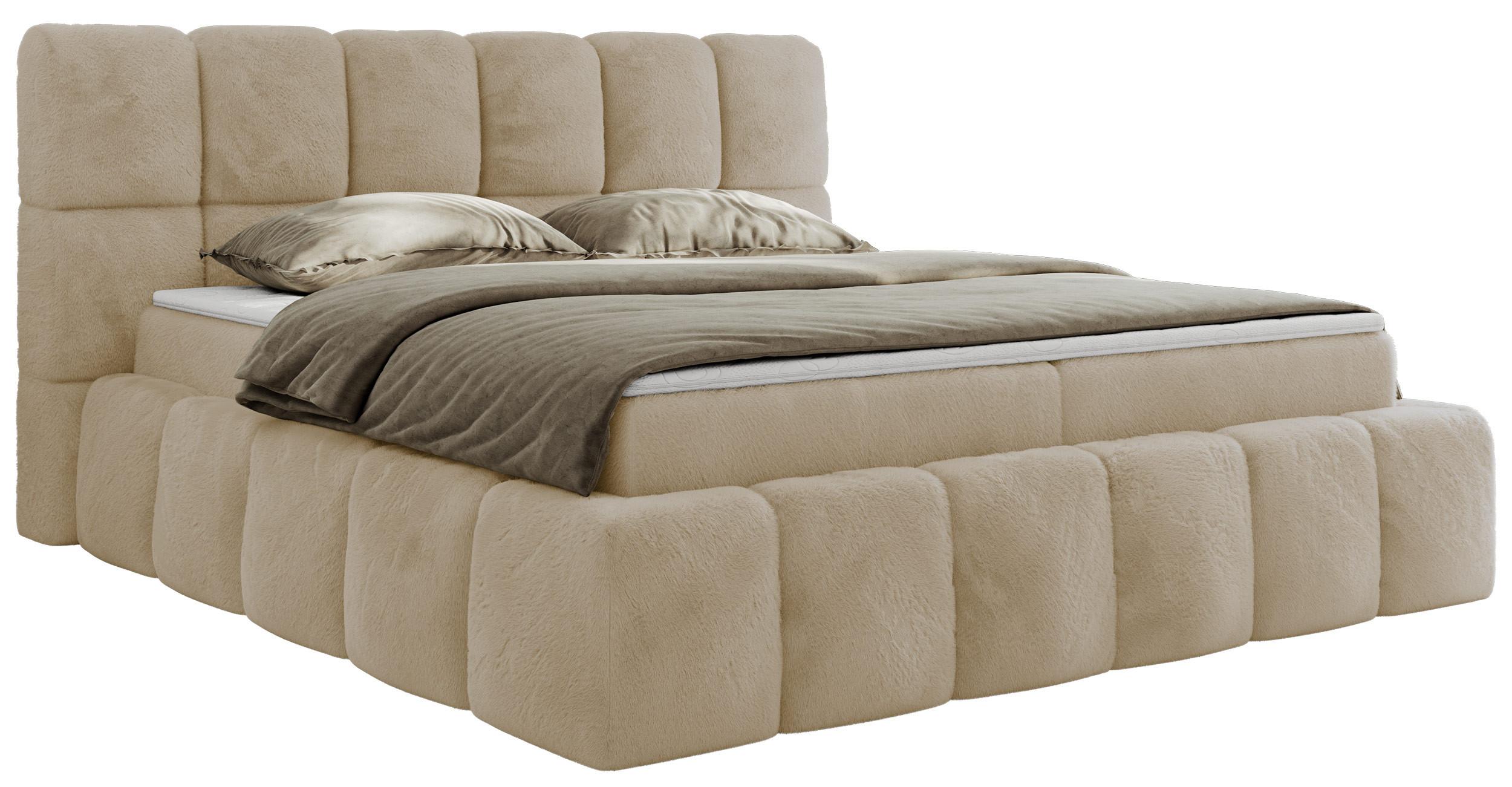 BOXBETT NIRA 180/200 - Creme Plüsch - H4 - Creme, Holz/Textil (180/200cm) - MKS
