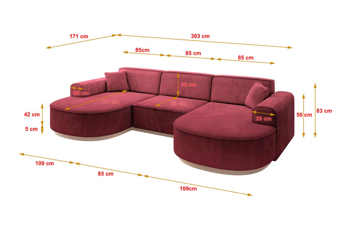 WOHNLANDSCHAFT MARI-U1-v1 - 303x171x83 cm Bordeaux Velours - Bordeaux, Holzwerkstoff/Textil (303/83/171cm) - ALTDECOR