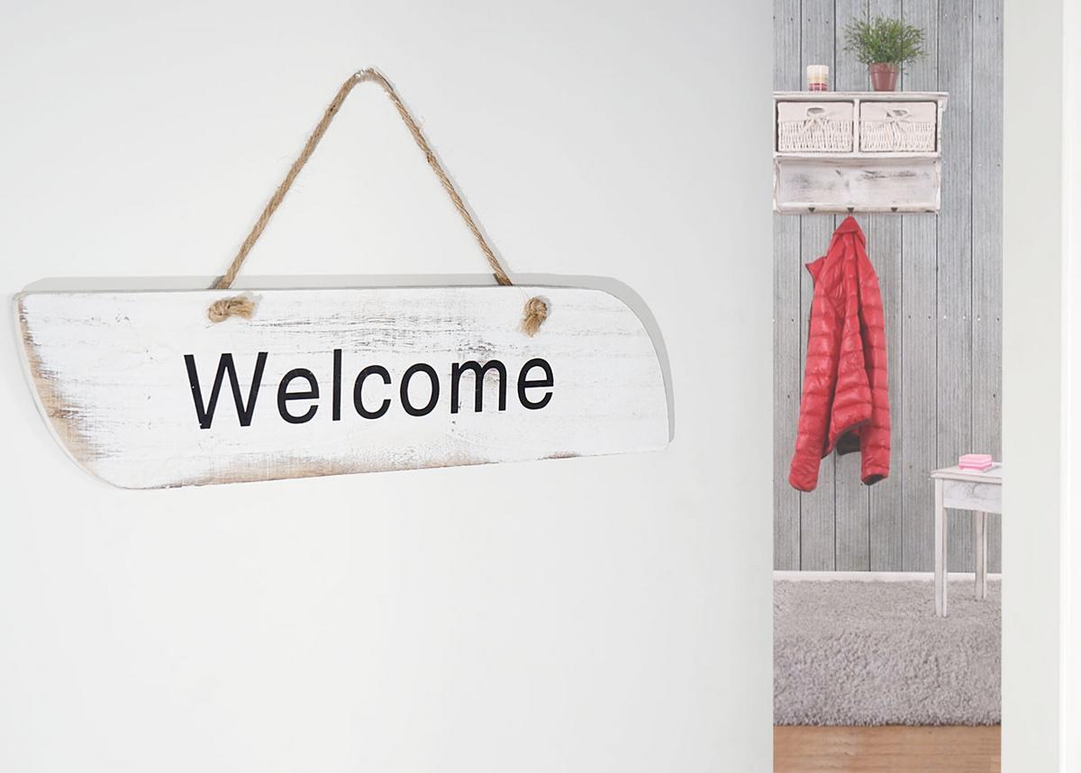 WANDSCHILD WILKOMMEN SHABBY-LOOK Reinweiß - Weiß, Holz (43/10/1cm) - MCW