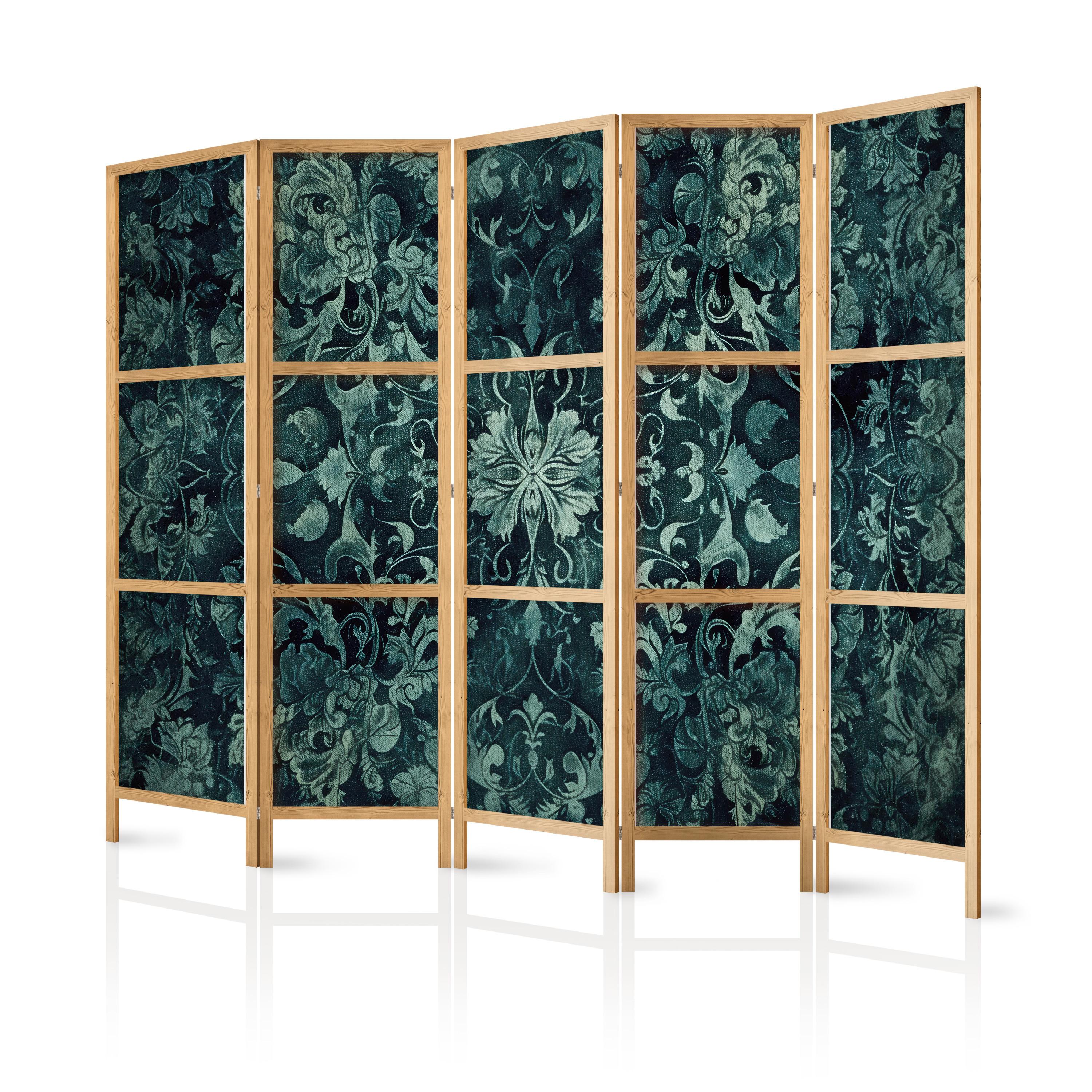 PARAVENT Japanischer 5-tlg 225x172 cm Gr ne Ornamente - Grün, Holz/Textil (225/172/3cm) - Muralo