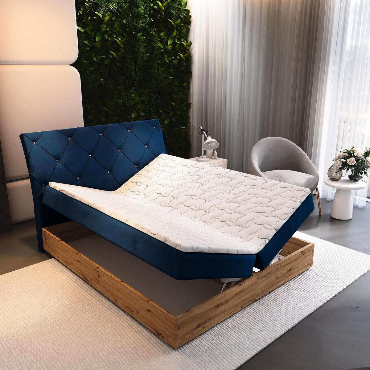 BOXBETT VELLANO 160x200 cm mit Matratze und Topper - Blau - Blau, Holz (160/200cm) - MASSENO