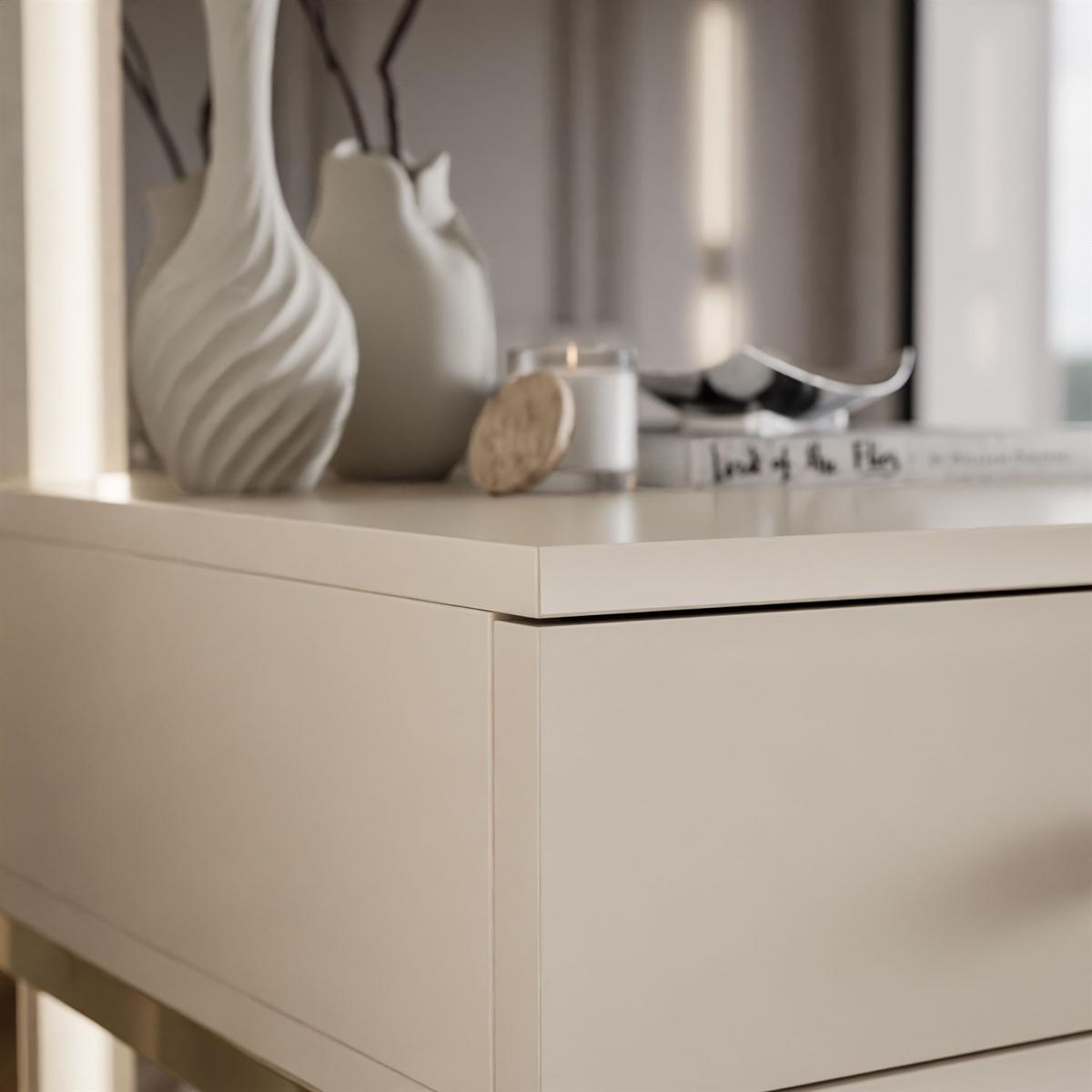 KONSOLE Glamour auf goldchrom Gestell PUSH OPEN - Kaschmir/Goldfarben, Holzwerkstoff (100/81/42cm) - Lookway