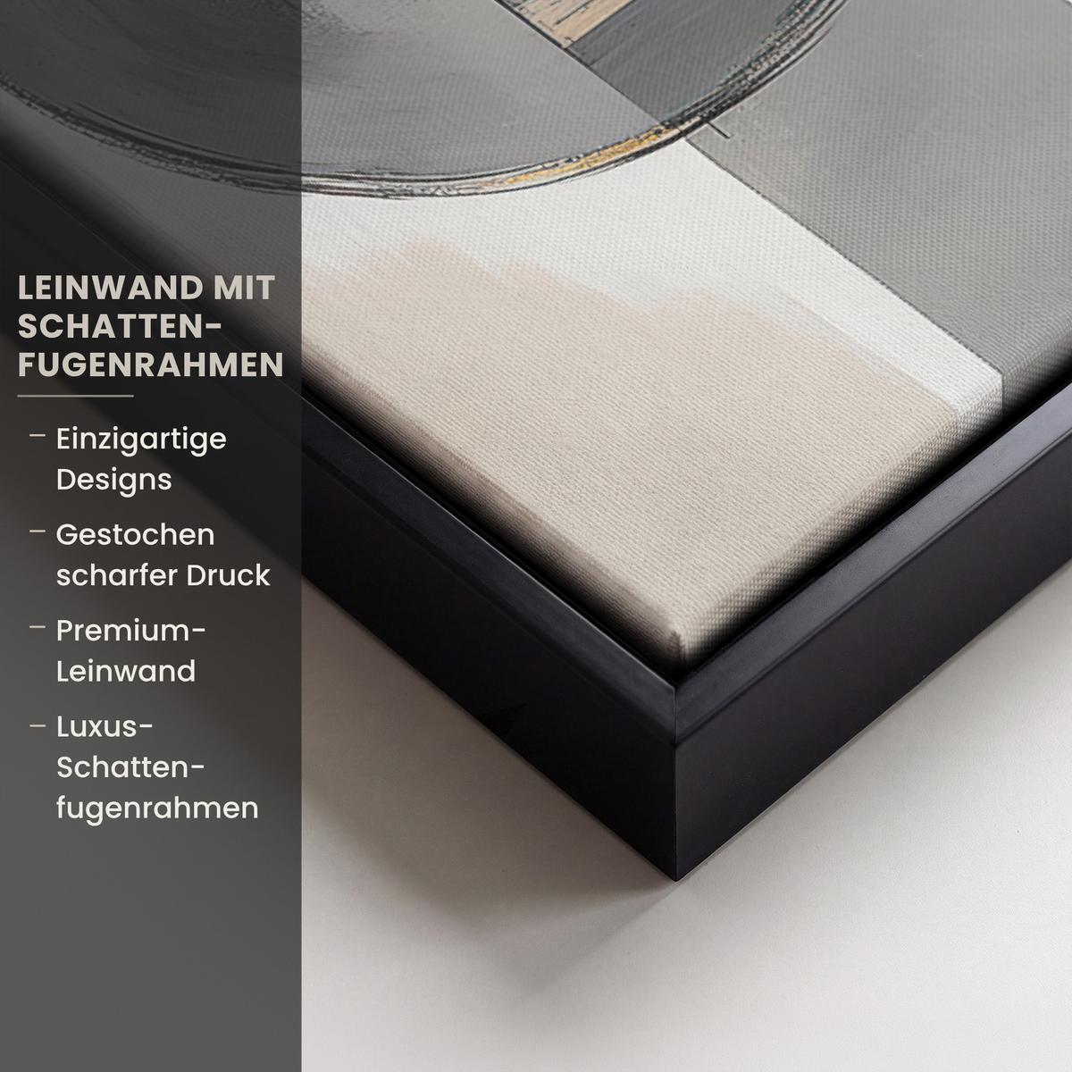 LEINWAND Bilder mit Rahmen - Abstrakt - Gold - Silber - Formen - Ästhetisch - Modern - 70x100 - Goldfarben, Textil (70/100cm) - MuchoWow