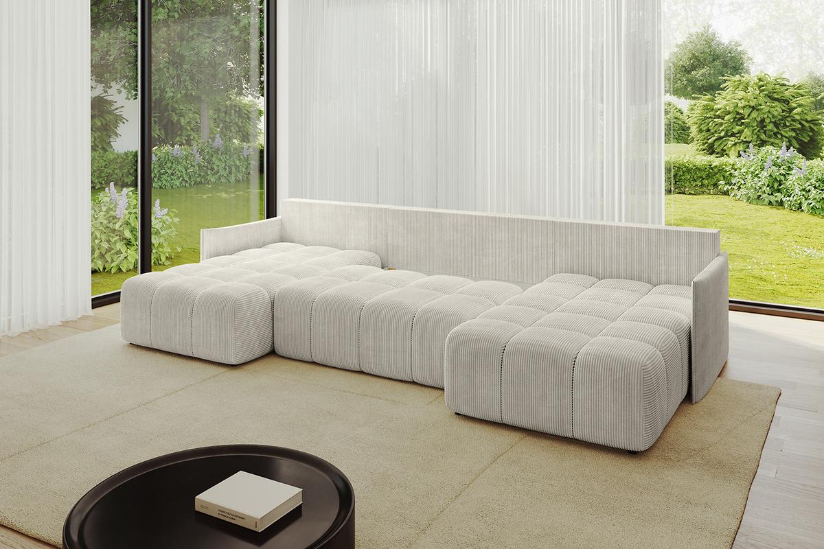WOHNLANDSCHAFT LONLI-U 355x189x68 Creme Cord - Ecru/Creme, Holzwerkstoff/Kunststoff (355/68/189cm) - ALTDECOR