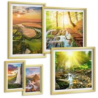BILDER SET 5er Set - 50x50 cm & 20x30 cm & 40x60 cm Goldrahmen - Orange Mountain Wasserfall - Goldfarben, Kunststoff (40/60cm) - TULUP