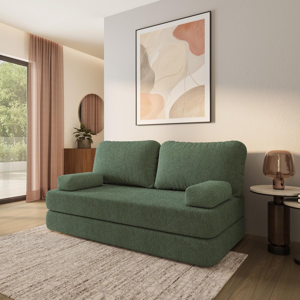 BETTSOFA NIKSI aus Schaumstoff Bucle-Stoff Grün Schlaffunktion - Grün, Textil (170/86/80cm) - MASSENO