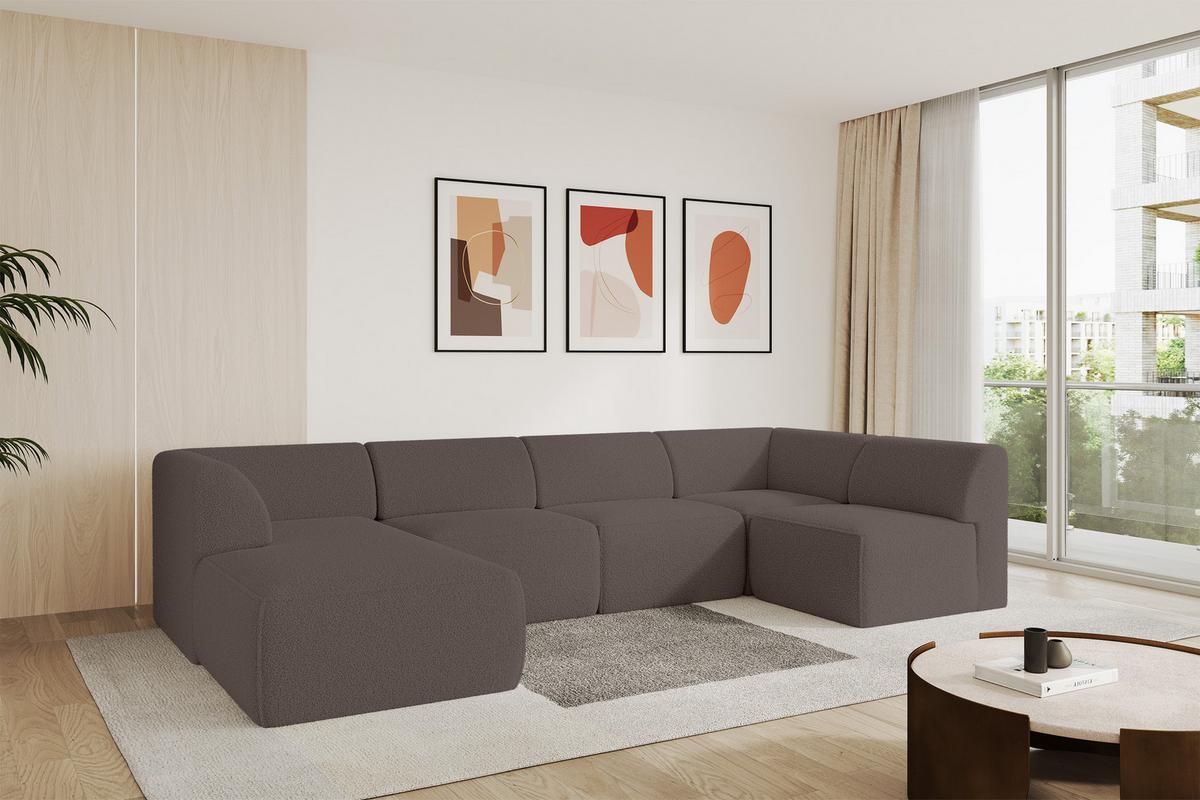 WOHNLANDSCHAFT Ottomane Links MOVO-L 345x180x78 cm Braun Bouclé - Braun, Holzwerkstoff/Kunststoff (345/78/180cm) - ALTDECOR