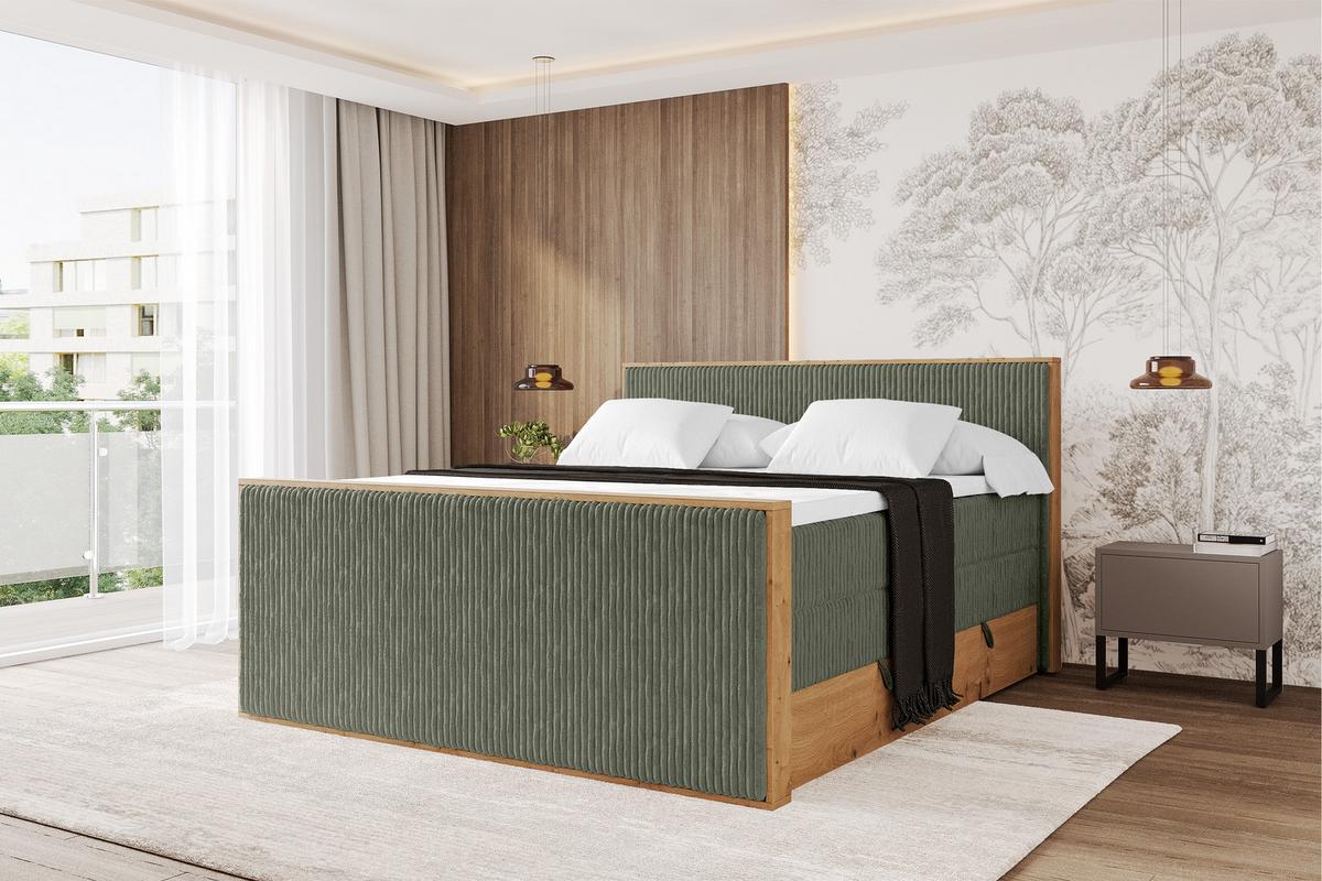 BOXSPRINGBETT LOLLI9 -Z-KING 120x200 - H3/H4 Olivgrün - Olivgrün, Holzwerkstoff (120/200cm) - ALTDECOR