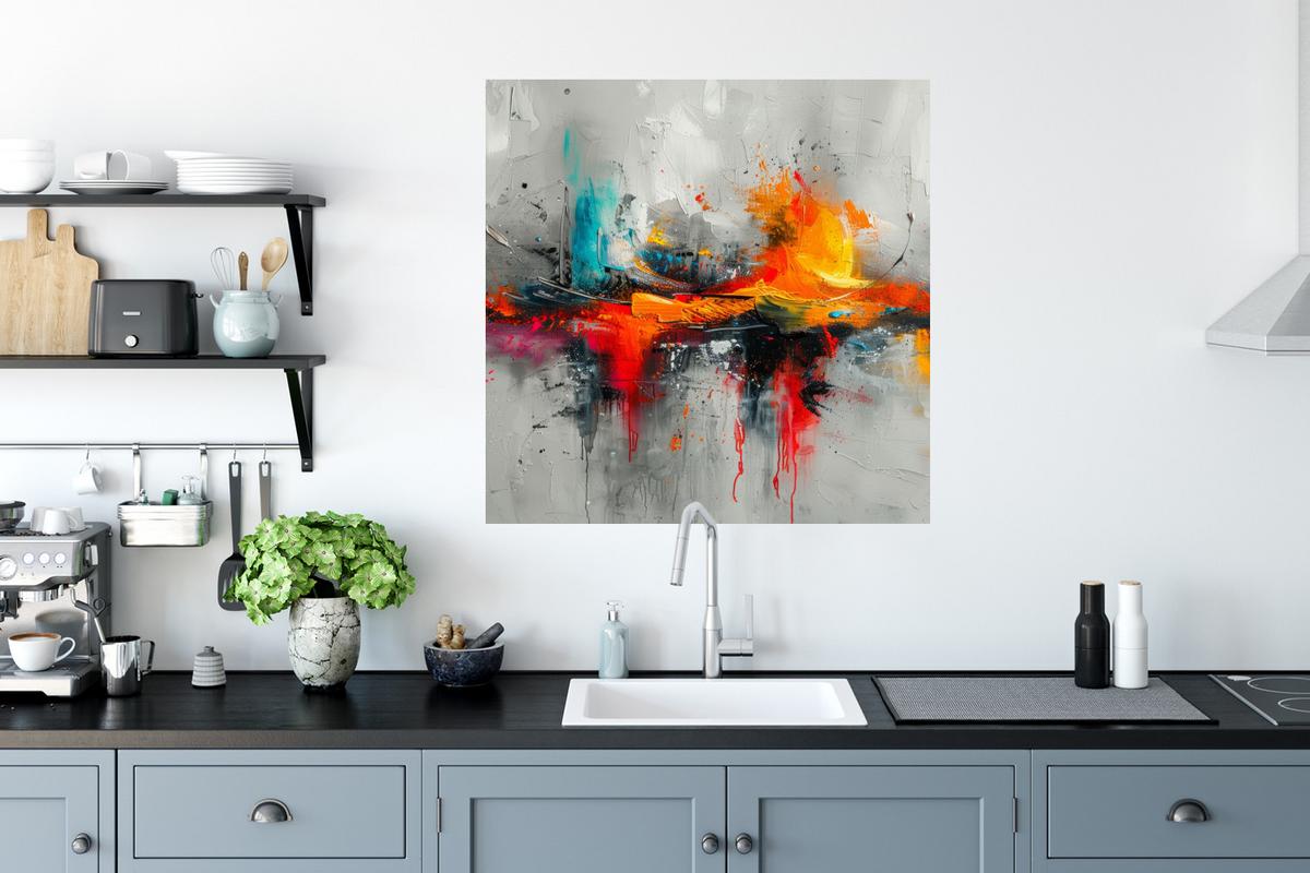 WANDTATTOO Moderne Kunst - Orange - Grau - Abstrakt Wanddeko 50x50 cm - Hellgrau, Kunststoff (50/50/0.1cm) - MuchoWow