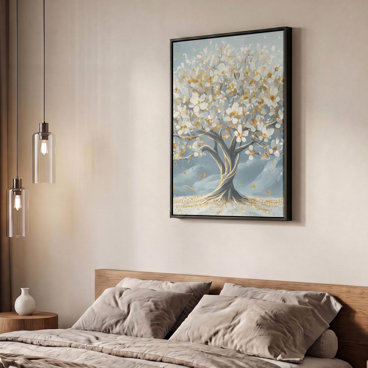 LEINWAND Bilder mit Rahmen - Baum - Winter - Baum des Lebens - Modern - Gold - 50x70 - Goldfarben, Textil (50/70cm) - MuchoWow
