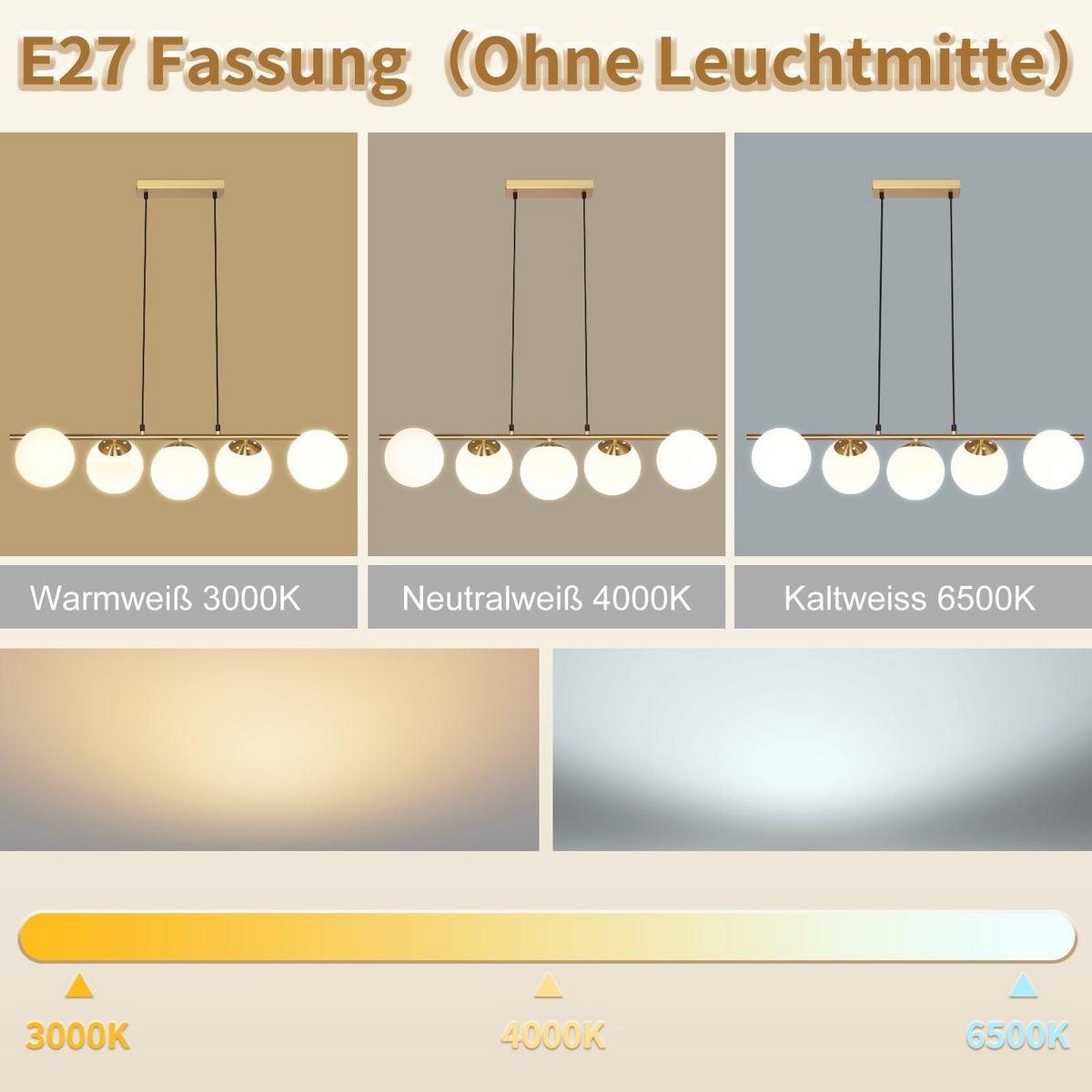PENDELLEUCHTE Lorenz 5-flammig 90/20/174 cm - Goldfarben, Metall (90/20/174cm) - Nettlife