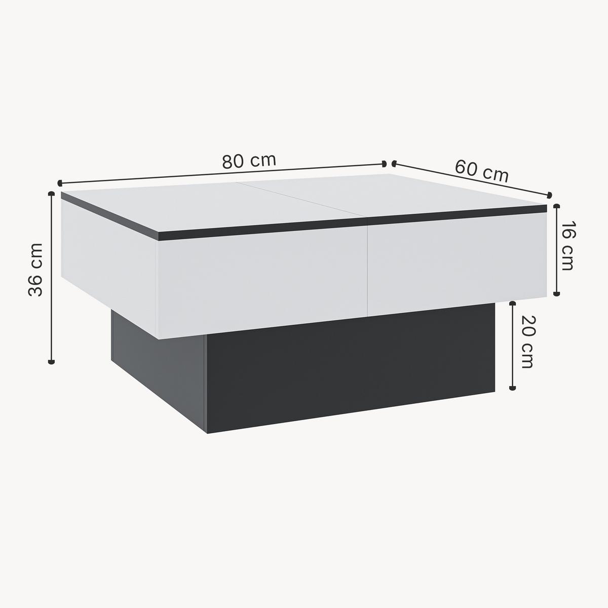 COUCHTISCH Lens 36/80/60 cm - Schwarz/Weiß, Holzwerkstoff (60/80/36cm) - [en.casa]